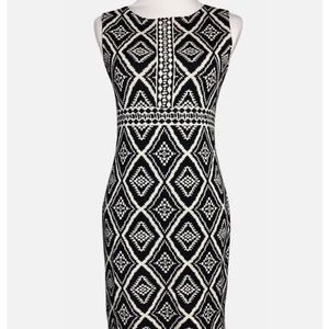ST JOHN COLLECTION WOOL BLEND SLEEVELESS DRESS GEOMETRIC PRINT SZ 12